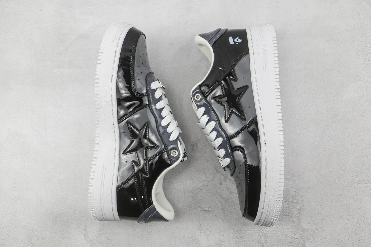 A Bathing Ape BAPE STA Glossy Black White Lifestyle Sneakers 2