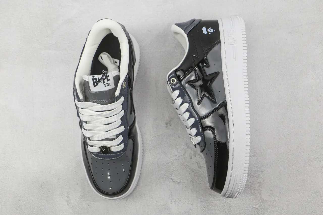 A Bathing Ape BAPE STA Glossy Black White Lifestyle Sneakers 3