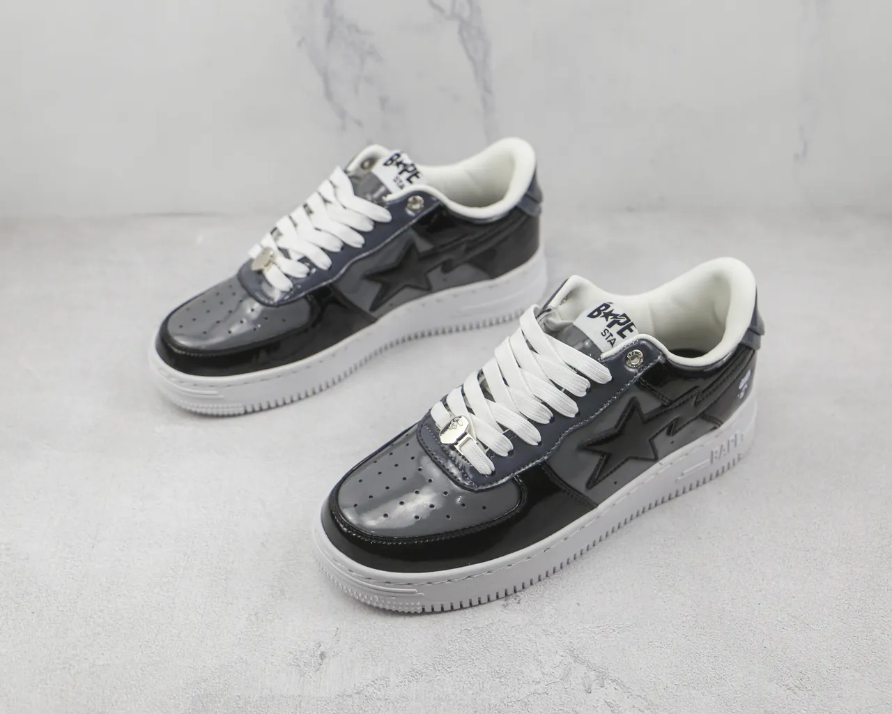A Bathing Ape BAPE STA Glossy Black White Lifestyle Sneakers 4