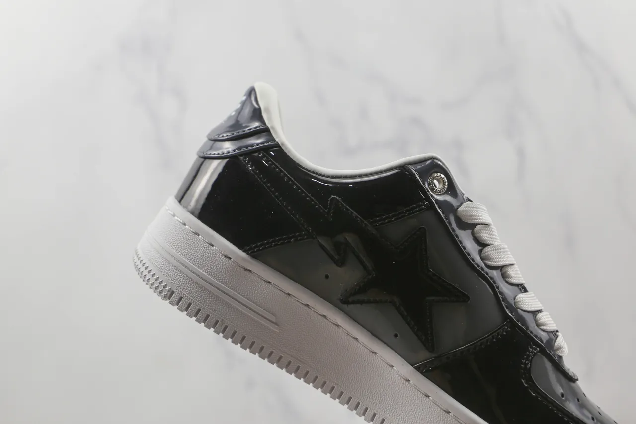 A Bathing Ape BAPE STA Glossy Black White Lifestyle Sneakers 5