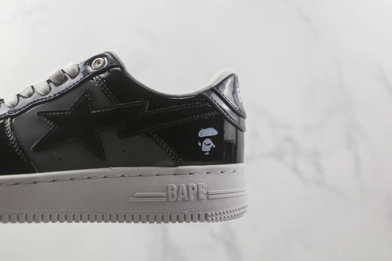 A Bathing Ape BAPE STA Glossy Black White Lifestyle Sneakers 7