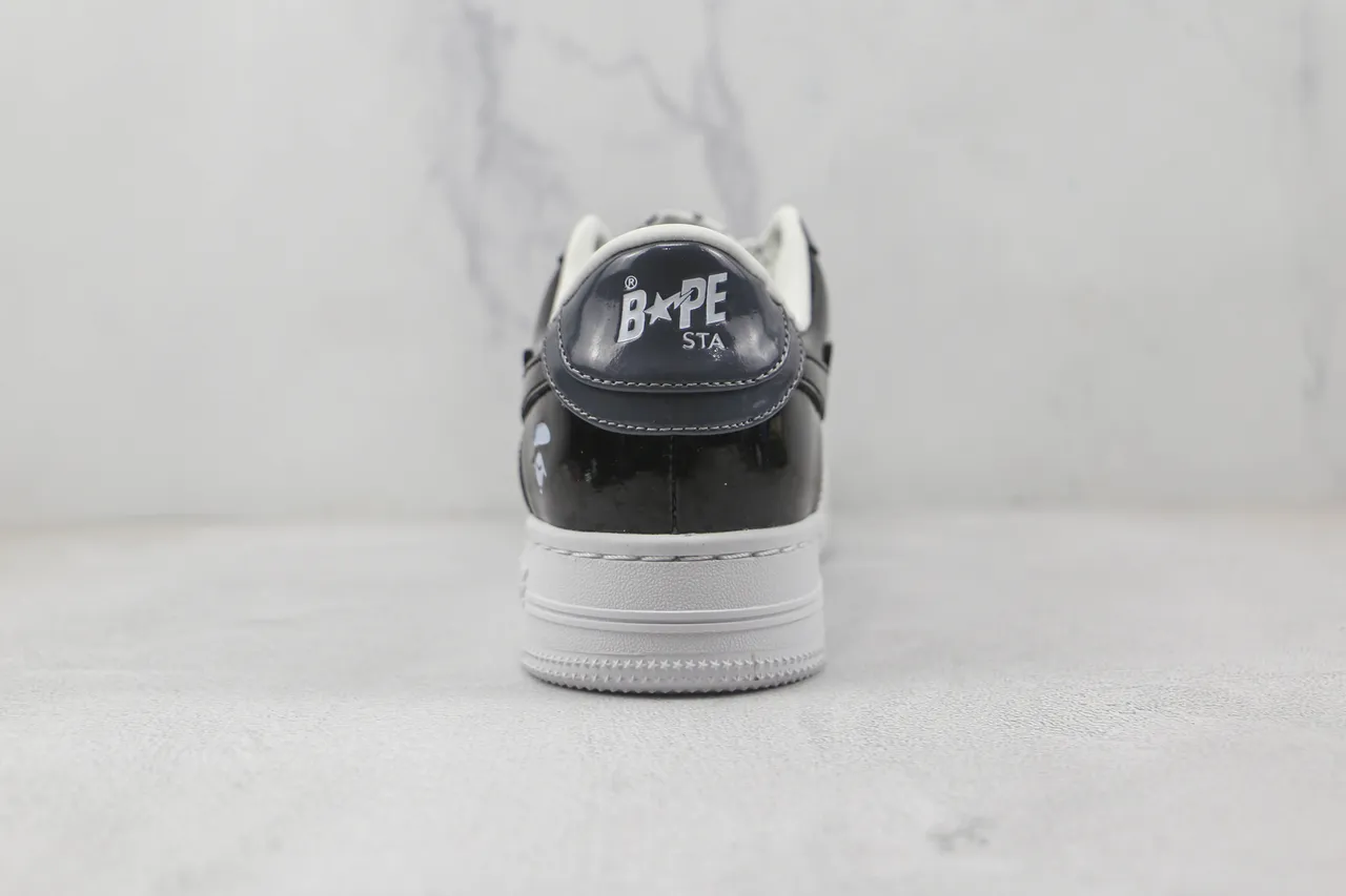 A Bathing Ape BAPE STA Glossy Black White Lifestyle Sneakers 9
