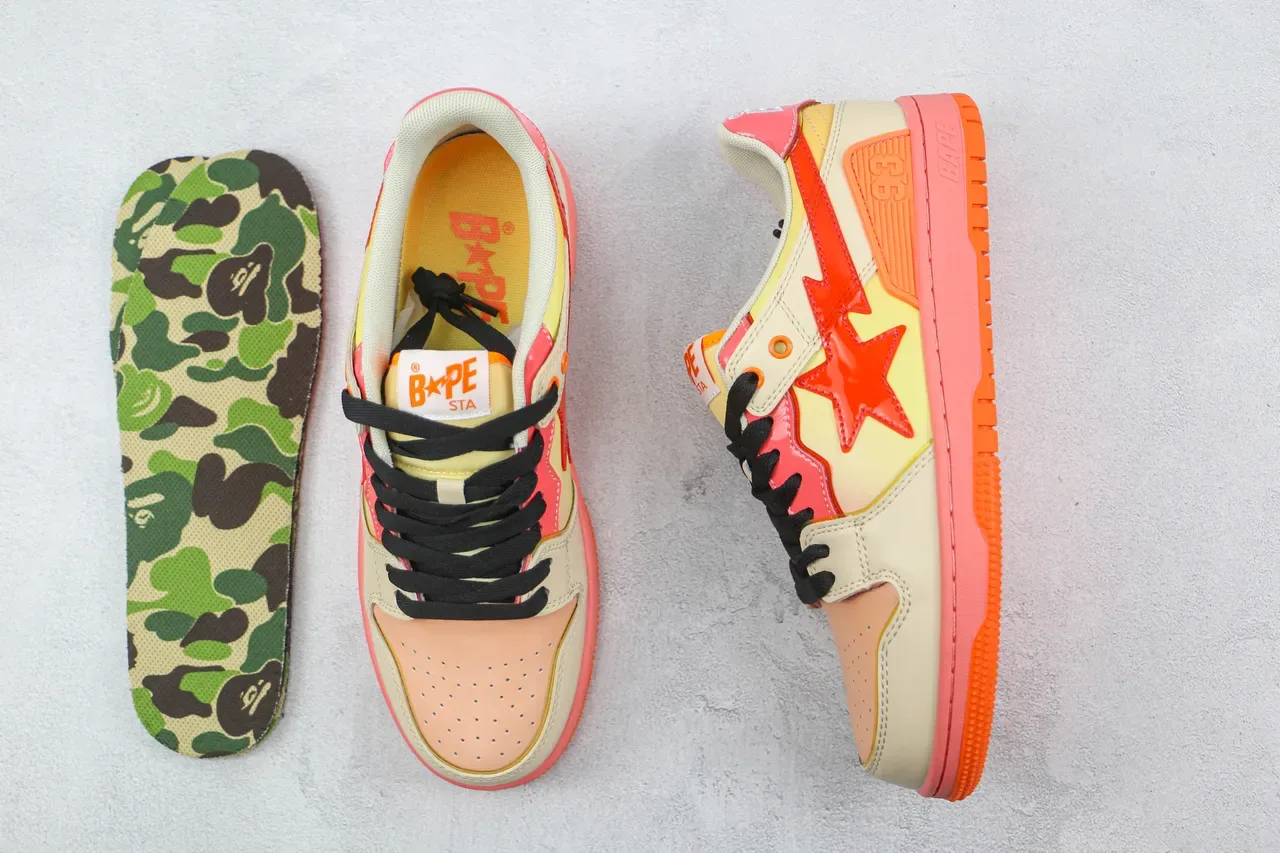 A Bathing Ape BAPE STA Star Lightning Beige Pink Orange Lifestyle Sneakers 3