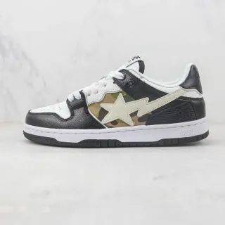A Bathing Ape Black White Star-and-Lightning Logo ABC Camo Panel Skateboard Shoes