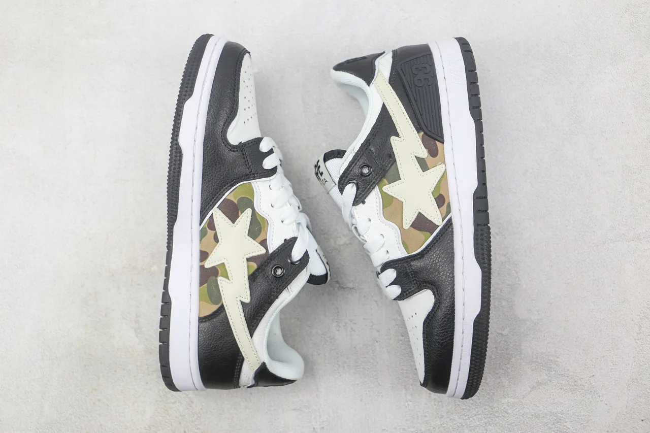 A Bathing Ape Black White Star-and-Lightning Logo ABC Camo Panel Skateboard Shoes 2