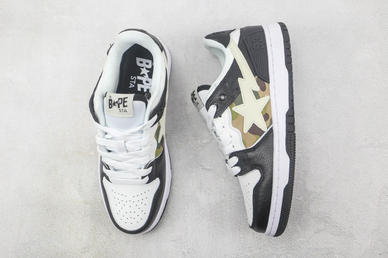 A Bathing Ape Black White Star-and-Lightning Logo ABC Camo Panel Skateboard Shoes 3
