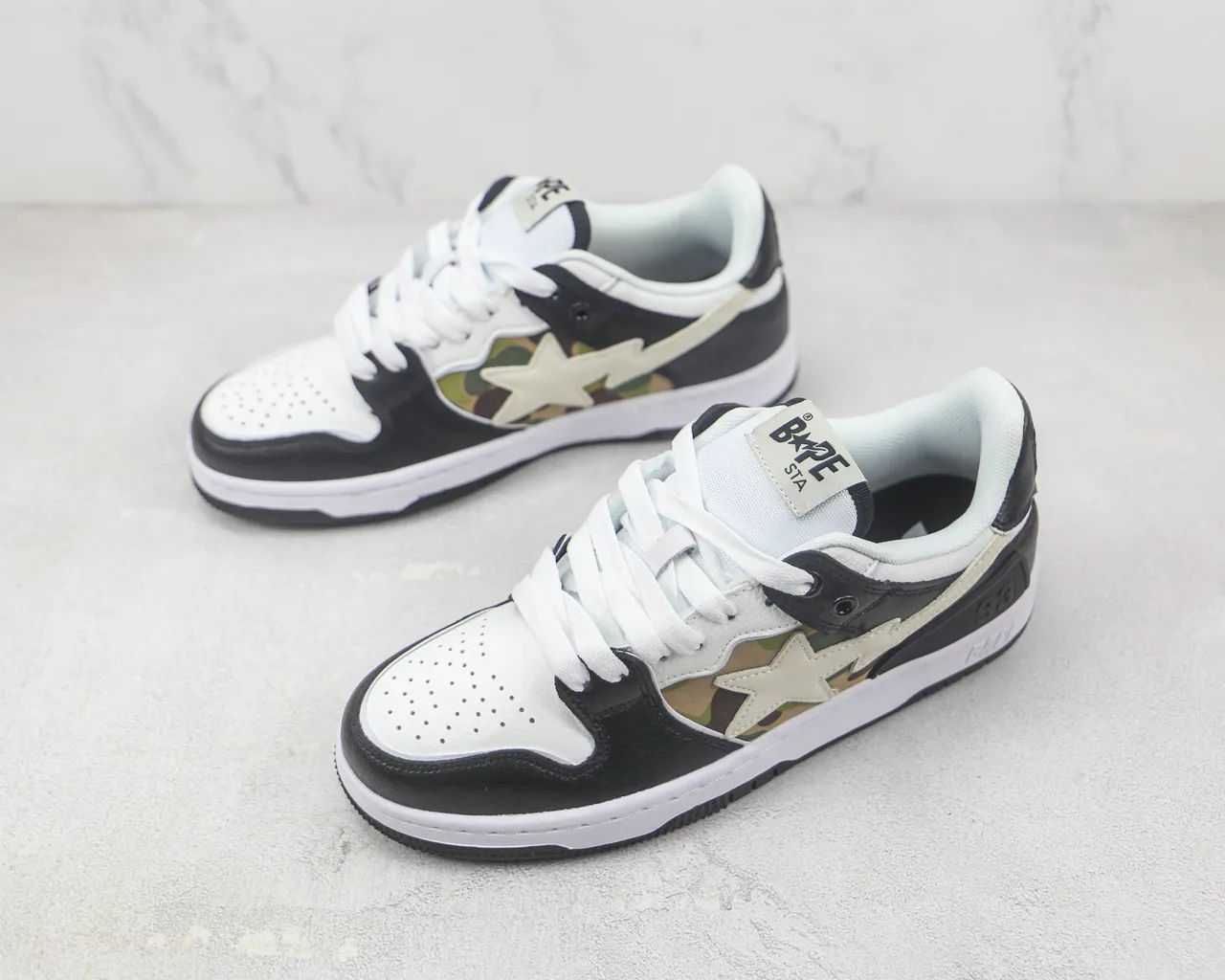 A Bathing Ape Black White Star-and-Lightning Logo ABC Camo Panel Skateboard Shoes 4