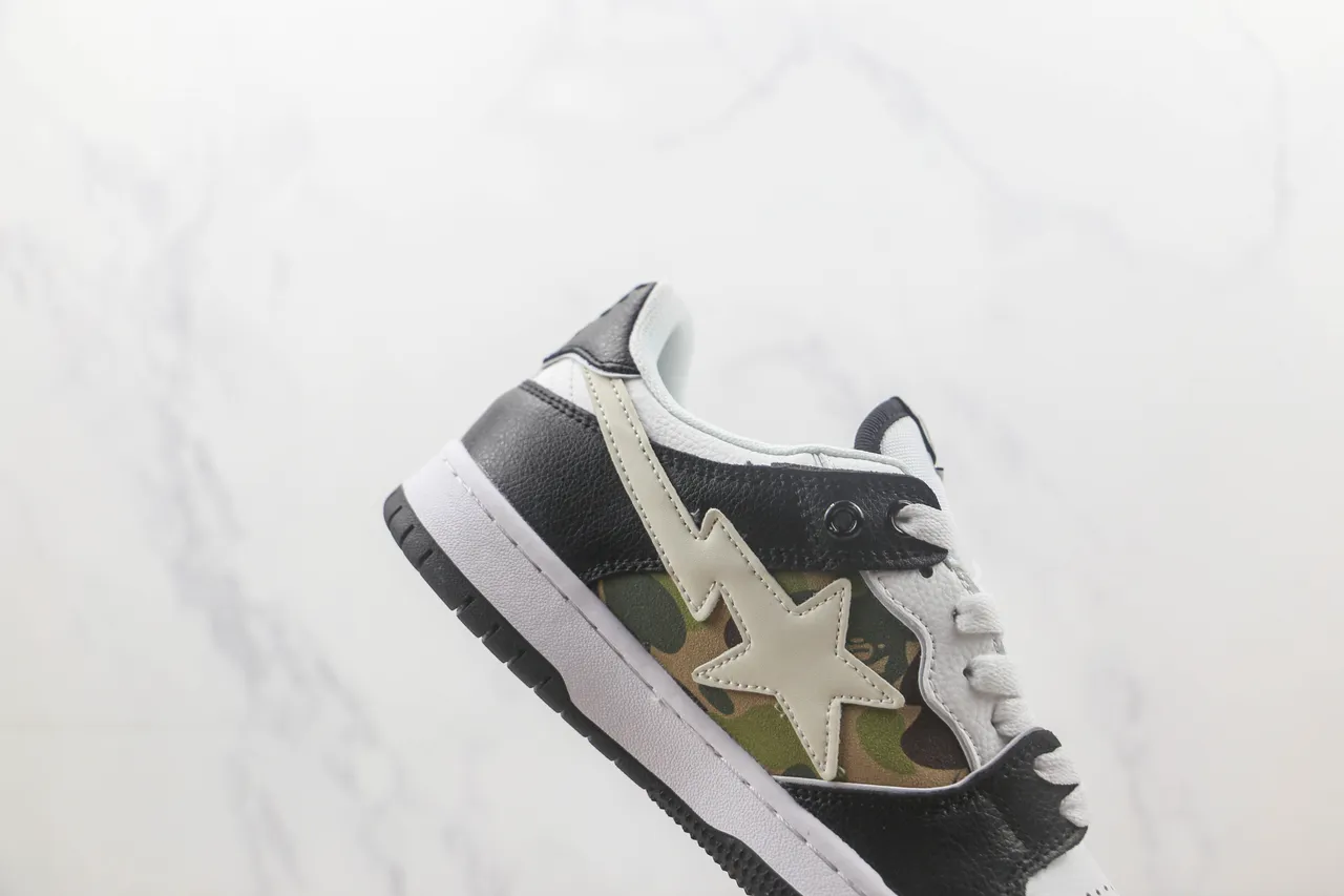 A Bathing Ape Black White Star-and-Lightning Logo ABC Camo Panel Skateboard Shoes 5