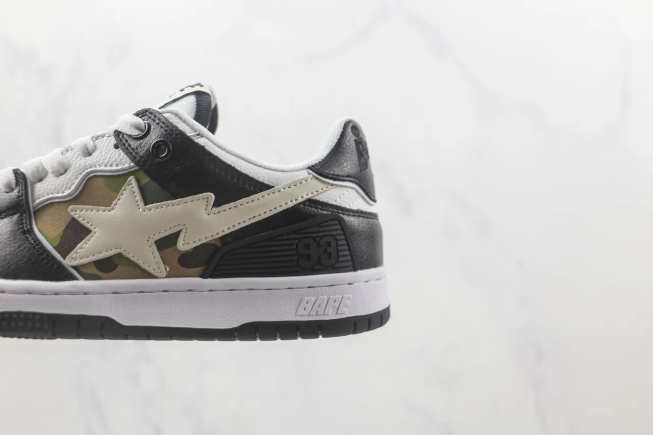 A Bathing Ape Black White Star-and-Lightning Logo ABC Camo Panel Skateboard Shoes 7