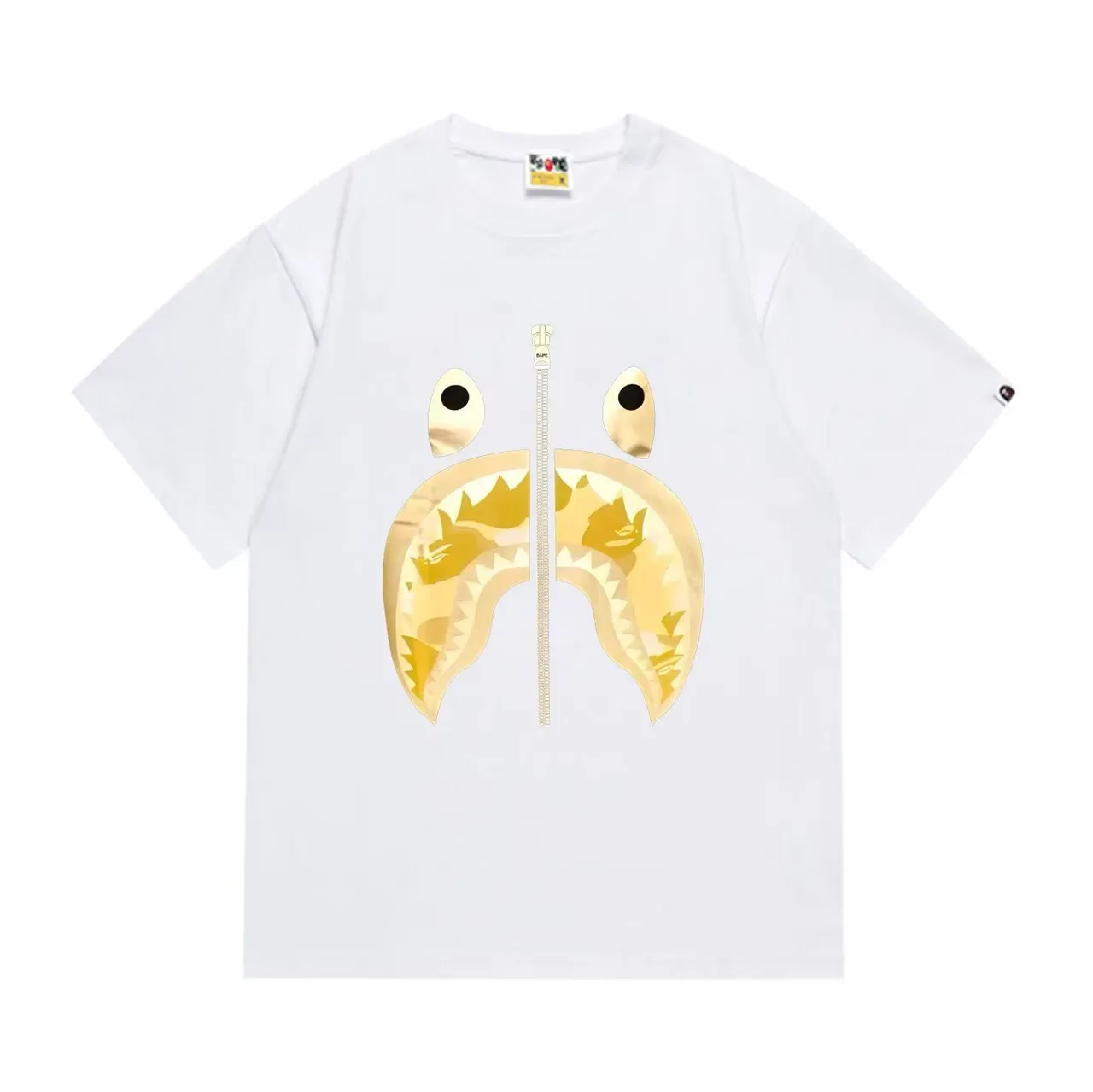 A Bathing Ape Shark Hoodie Black Gold Graphic-Print Zipper-Detail T-Shirt 3