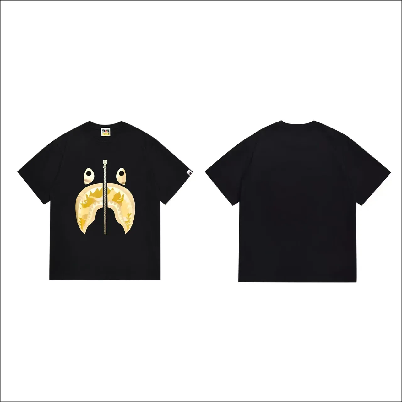 A Bathing Ape Shark Hoodie Black Gold Graphic-Print Zipper-Detail T-Shirt 4