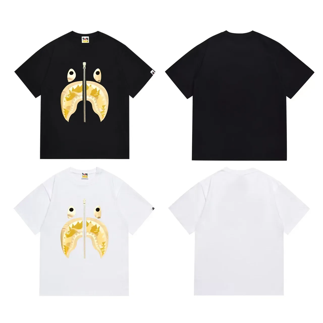 A Bathing Ape Shark Hoodie Black Gold Graphic-Print Zipper-Detail T-Shirt 6
