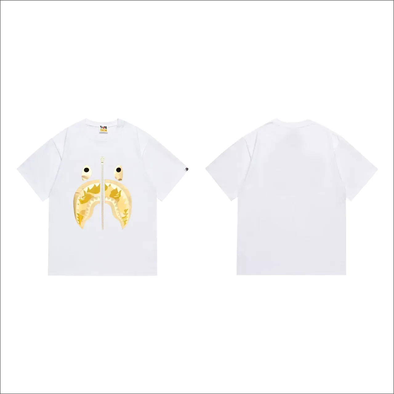 A Bathing Ape Shark Hoodie Black Gold Graphic-Print Zipper-Detail T-Shirt 7