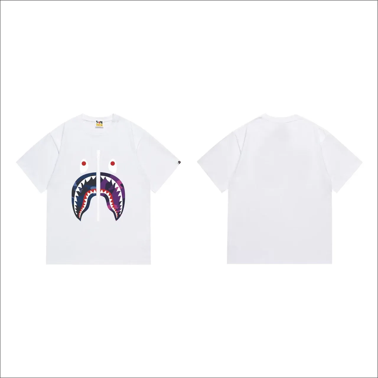 A Bathing Ape Shark Hoodie Black Multicolor Split Mouth Graphic Center Zipper Motif T-Shirt 7