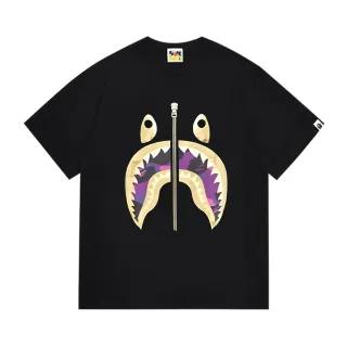A Bathing Ape शार्क हूडी काला बैंगनी ग्राफिक प्रिंट ज़िपर डिटेल टी-शर्ट