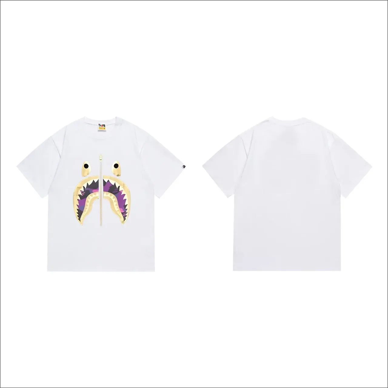 A Bathing Ape शार्क हूडी काला बैंगनी ग्राफिक प्रिंट ज़िपर डिटेल टी-शर्ट 2