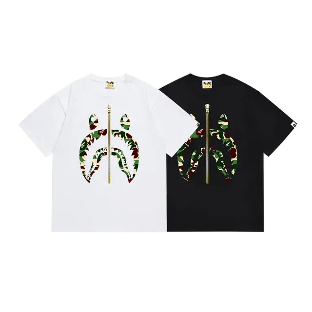 A Bathing Ape Shark Hoodie White Pink Graphic Front-Print Central Gold Zipper Detail T-Shirt 4