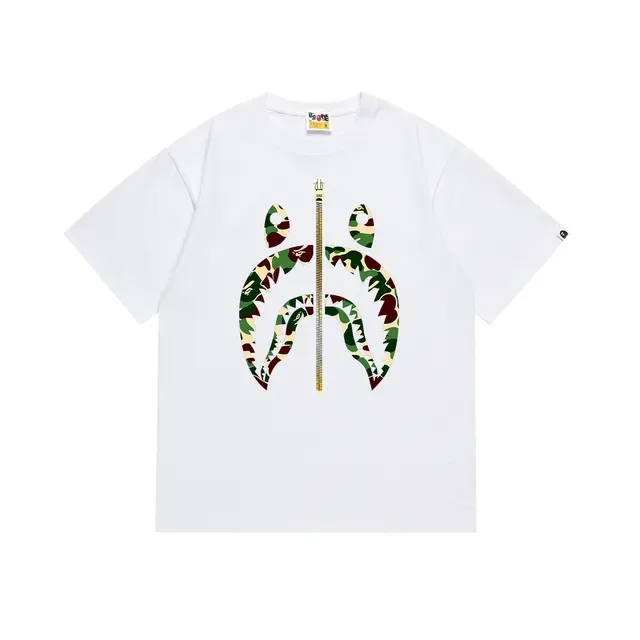 A Bathing Ape Shark Hoodie White Pink Graphic Front-Print Central Gold Zipper Detail T-Shirt 5