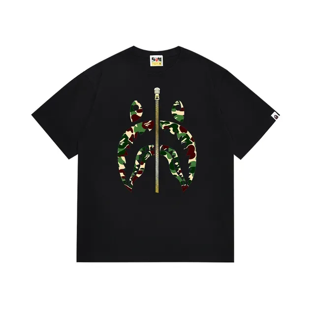 A Bathing Ape Shark Hoodie White Pink Graphic Front-Print Central Gold Zipper Detail T-Shirt 6