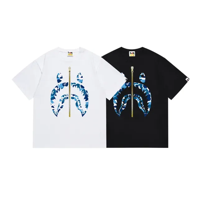 A Bathing Ape Shark Hoodie White Pink Graphic Front-Print Central Gold Zipper Detail T-Shirt 7