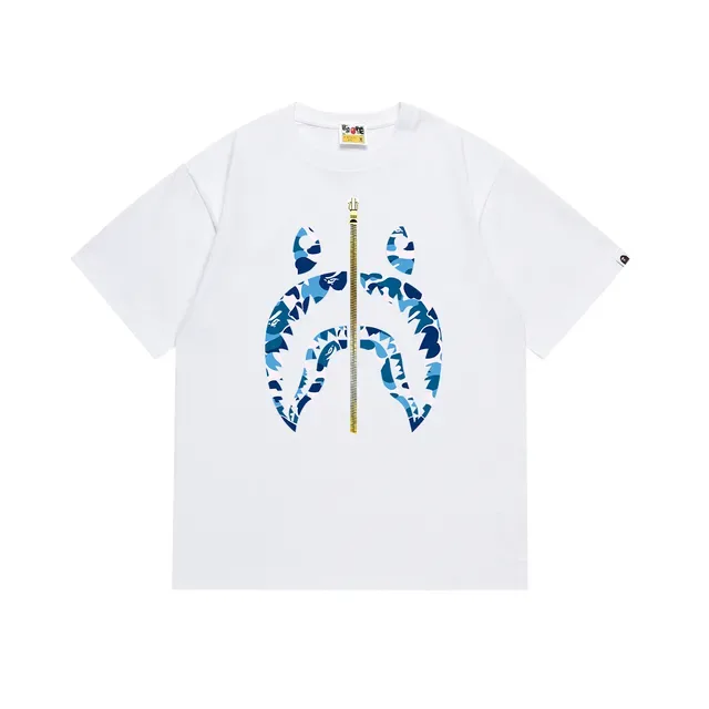 A Bathing Ape Shark Hoodie White Pink Graphic Front-Print Central Gold Zipper Detail T-Shirt 8
