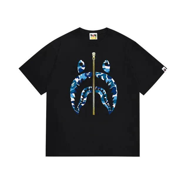 A Bathing Ape Shark Hoodie White Pink Graphic Front-Print Central Gold Zipper Detail T-Shirt 9