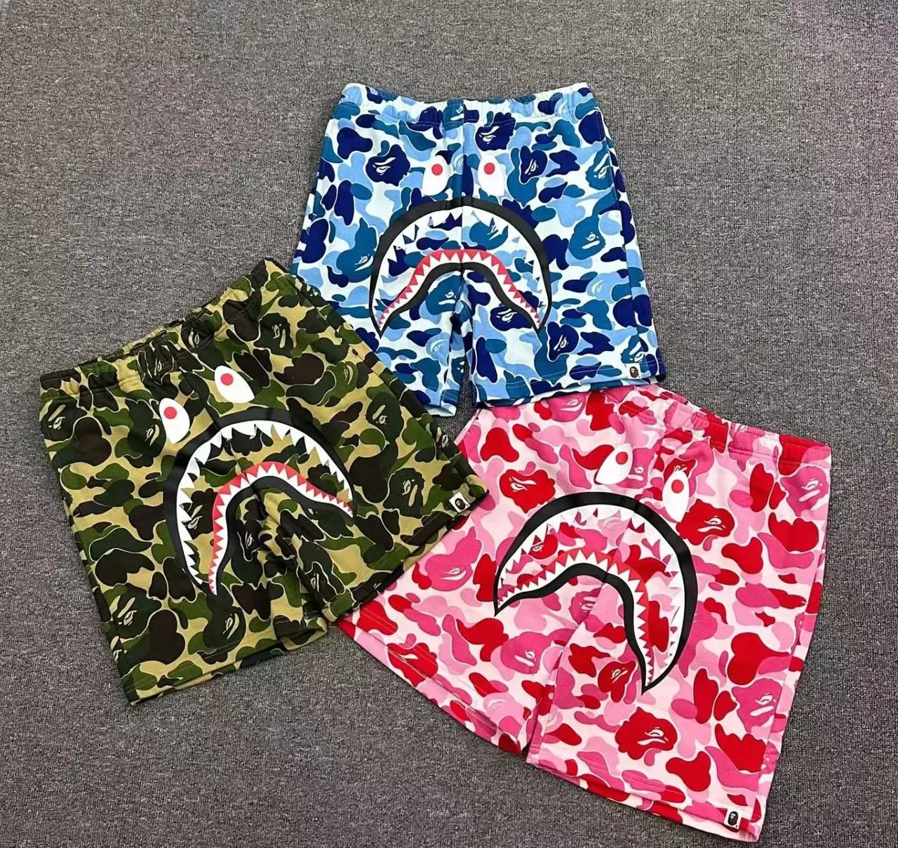 A Bathing Ape Shark Multicolor ABC Camo Print Mouth Graphic Shorts 1