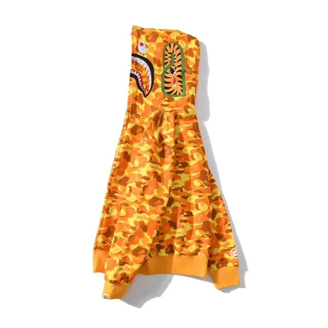 A Bathing Ape Shark Orange Yellow Full-Zip ABC Camo Print Hoodie 2