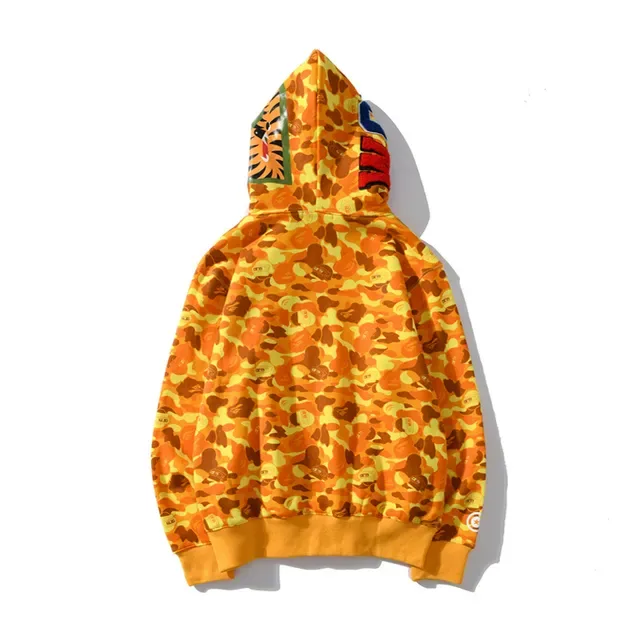 A Bathing Ape Shark Orange Yellow Full-Zip ABC Camo Print Hoodie 3