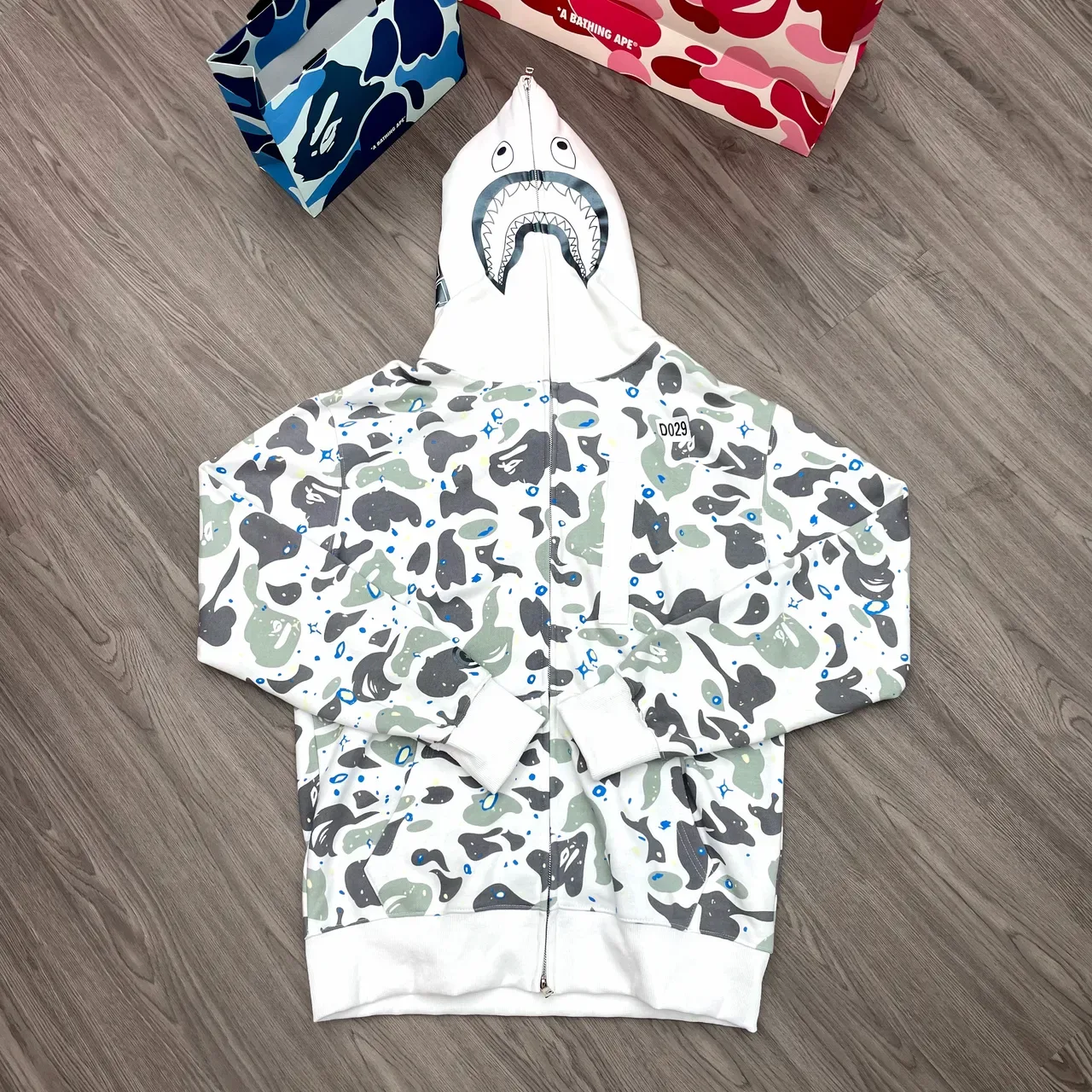 A Bathing Ape Shark White Gray Hood ABC Camo Print Hoodie 2