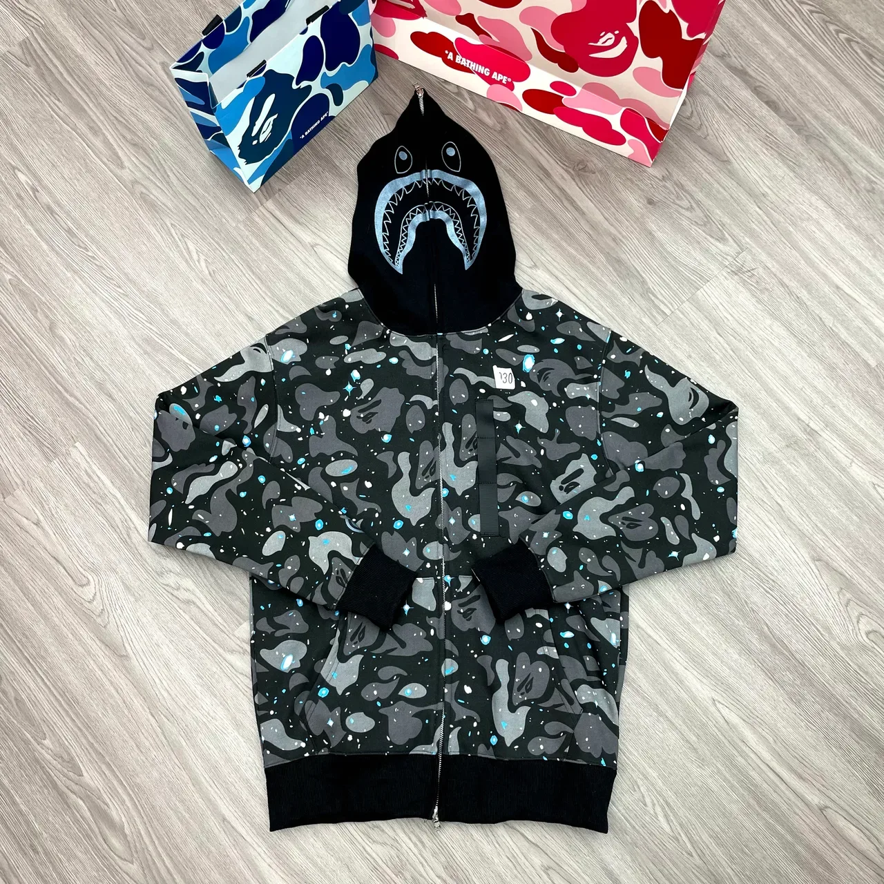 A Bathing Ape Shark White Gray Hood ABC Camo Print Hoodie 5