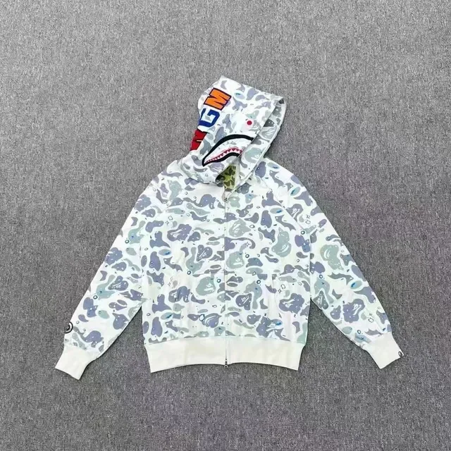 A Bathing Ape Shark White Gray Hood ABC Camo Print Hoodie 6