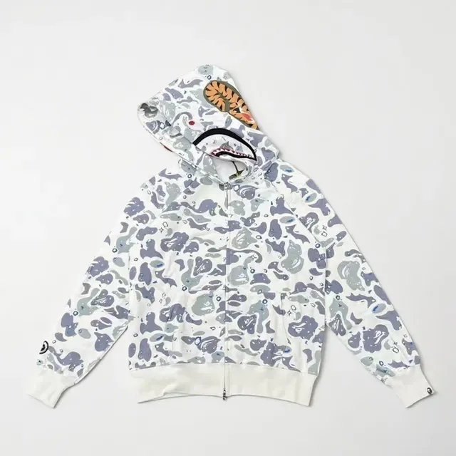 A Bathing Ape Shark White Gray Hood ABC Camo Print Hoodie 7