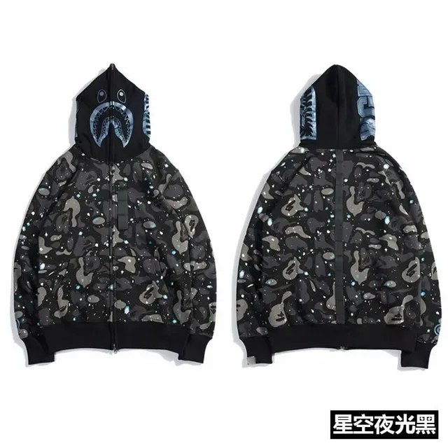 A Bathing Ape Shark White Gray Hood ABC Camo Print Hoodie 9