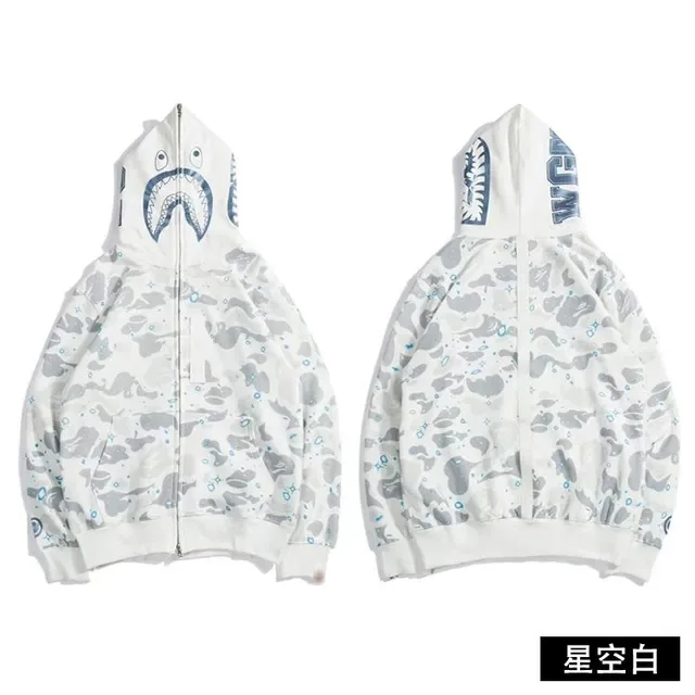 A Bathing Ape Shark White Gray Hood ABC Camo Print Hoodie 10