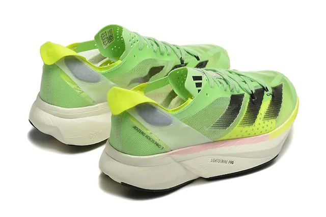 Adidas Adios Pro Vert Jaune Matière Mesh Ingénierée Supérieure Trois Rayures Superposition Synthétique Chaussures de Course 3