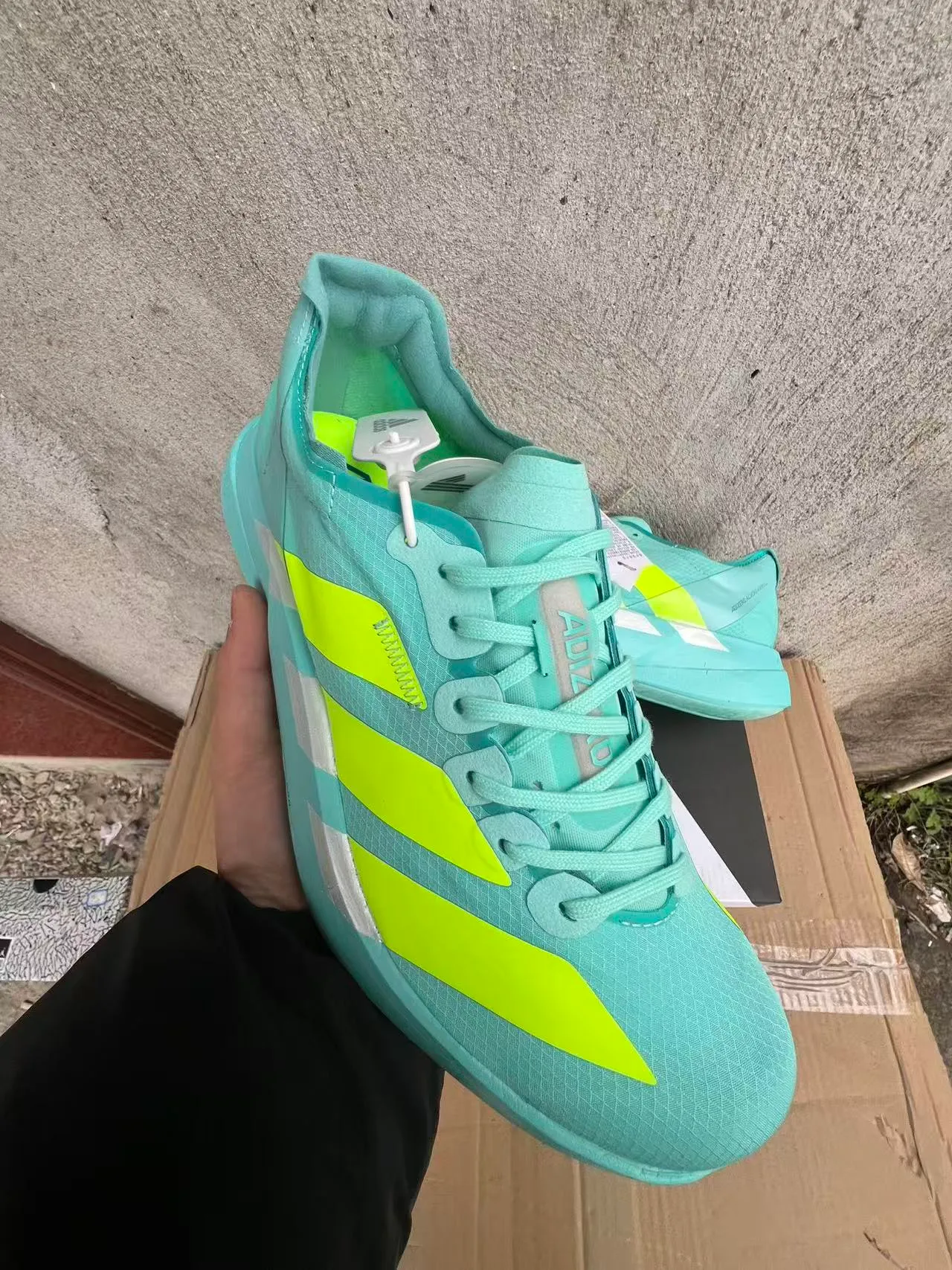 Adidas Adizero Adios Pro 4 Lightstrike Pro Cyan Neon Yellow Running Shoes 2