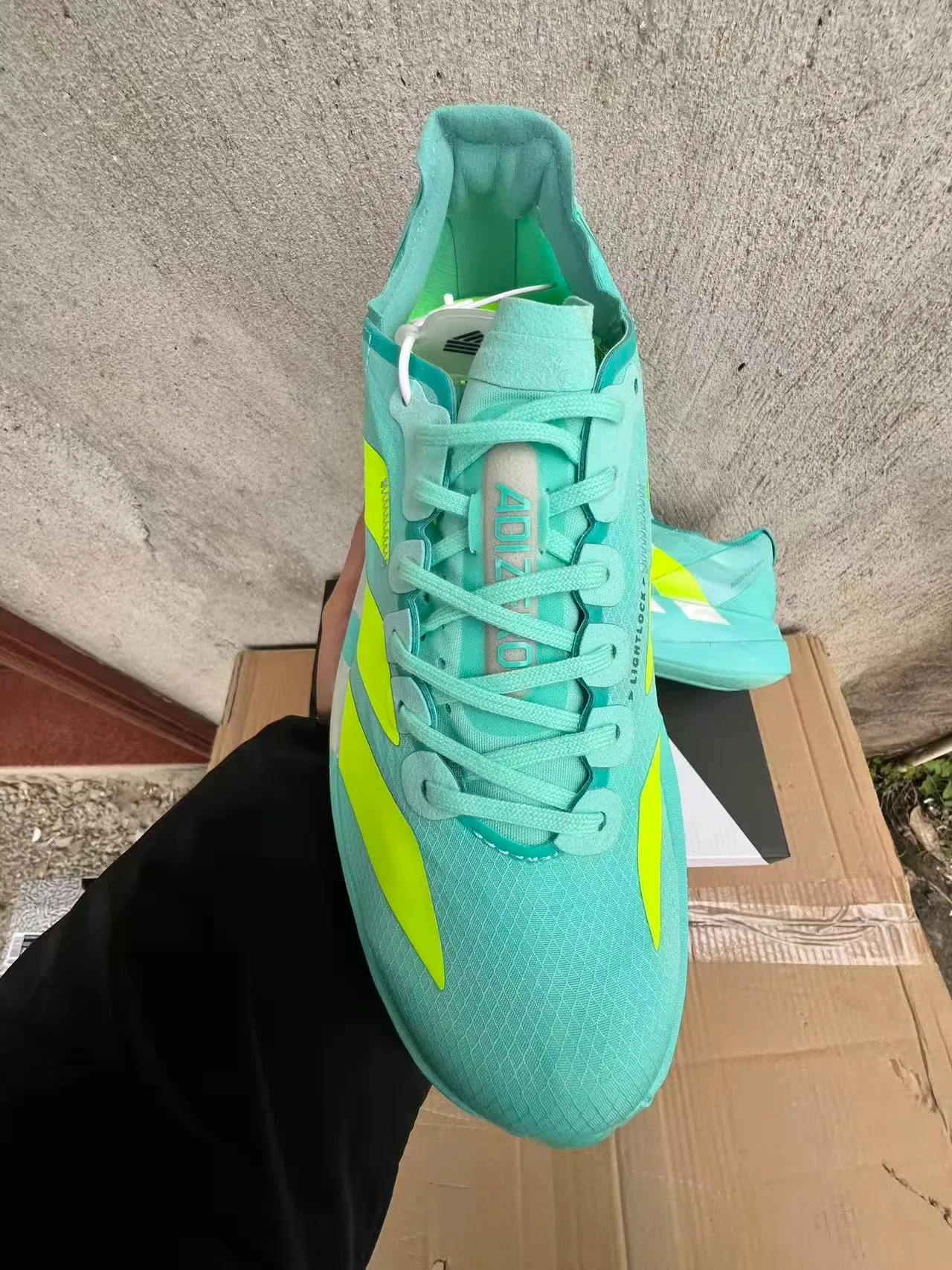 Adidas Adizero Adios Pro 4 Lightstrike Pro Cyan Neon Yellow Running Shoes 3