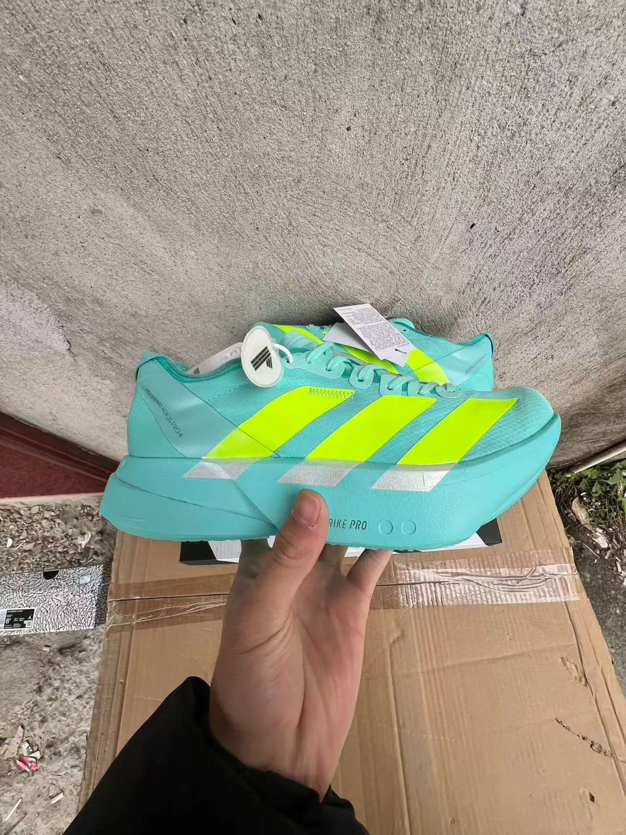 Adidas Adizero Adios Pro 4 Lightstrike Pro Cyan Neon Yellow Running Shoes 6