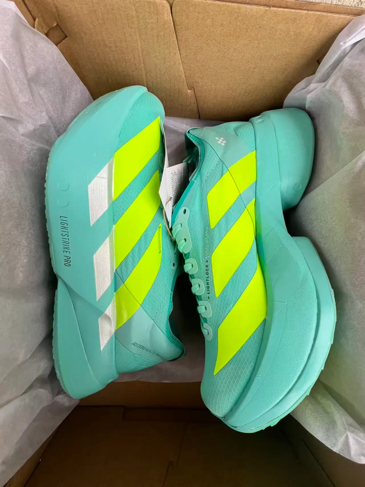 Adidas Adizero Adios Pro 4 Lightstrike Pro Cyan Neon Yellow Running Shoes 8
