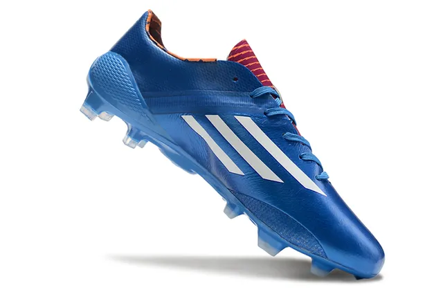 Adidas adizero Superior rosa y azul geométrico blanco tres tiras marca superficie firme zapatillas de fútbol 9