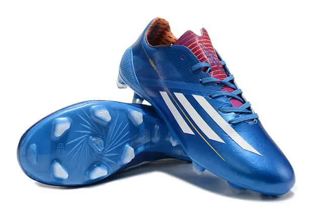 Adidas adizero Superior rosa y azul geométrico blanco tres tiras marca superficie firme zapatillas de fútbol 11