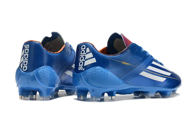 Adidas adizero Superior rosa y azul geométrico blanco tres tiras marca superficie firme zapatillas de fútbol 12