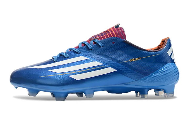Adidas adizero Superior rosa y azul geométrico blanco tres tiras marca superficie firme zapatillas de fútbol 15