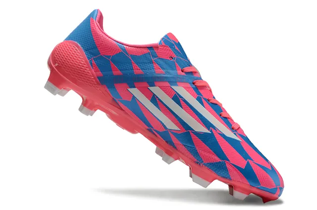 Adidas adizero Superior rosa y azul geométrico blanco tres tiras marca superficie firme zapatillas de fútbol 16
