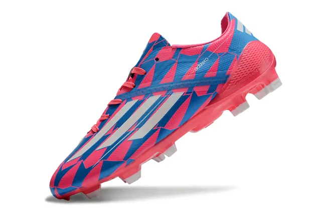Adidas adizero Superior rosa y azul geométrico blanco tres tiras marca superficie firme zapatillas de fútbol 17