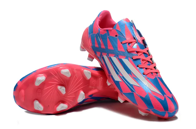 Adidas adizero Superior rosa y azul geométrico blanco tres tiras marca superficie firme zapatillas de fútbol 18