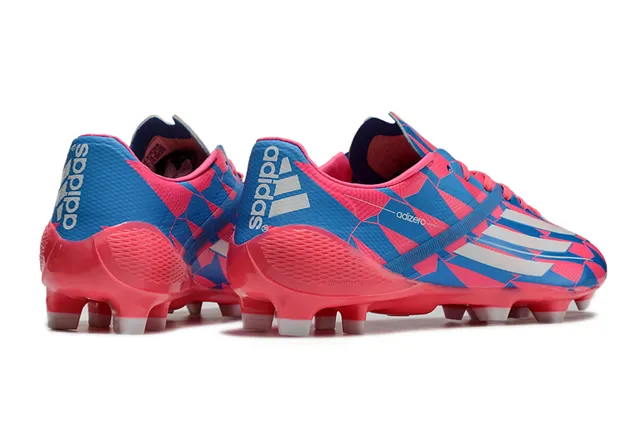 Adidas adizero Superior rosa y azul geométrico blanco tres tiras marca superficie firme zapatillas de fútbol 19