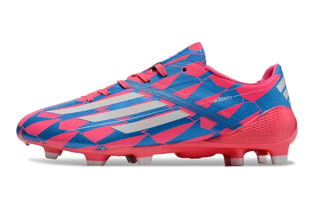 Adidas adizero Superior rosa y azul geométrico blanco tres tiras marca superficie firme zapatillas de fútbol 21