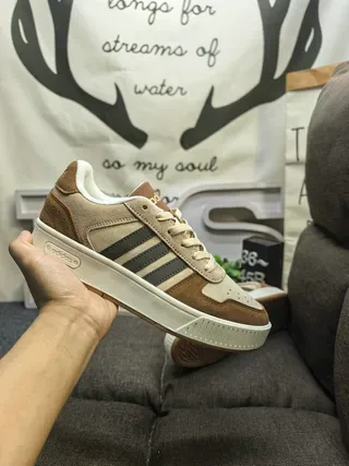 Adidas Beige Brown Low-Top Suede-Leather Mix Lifestyle Sneakers 5